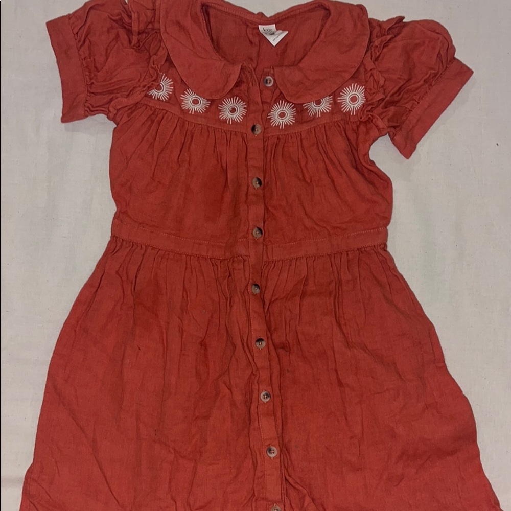 Kate Quinn Kids Red Button-Front Dress with Sun Embroidery